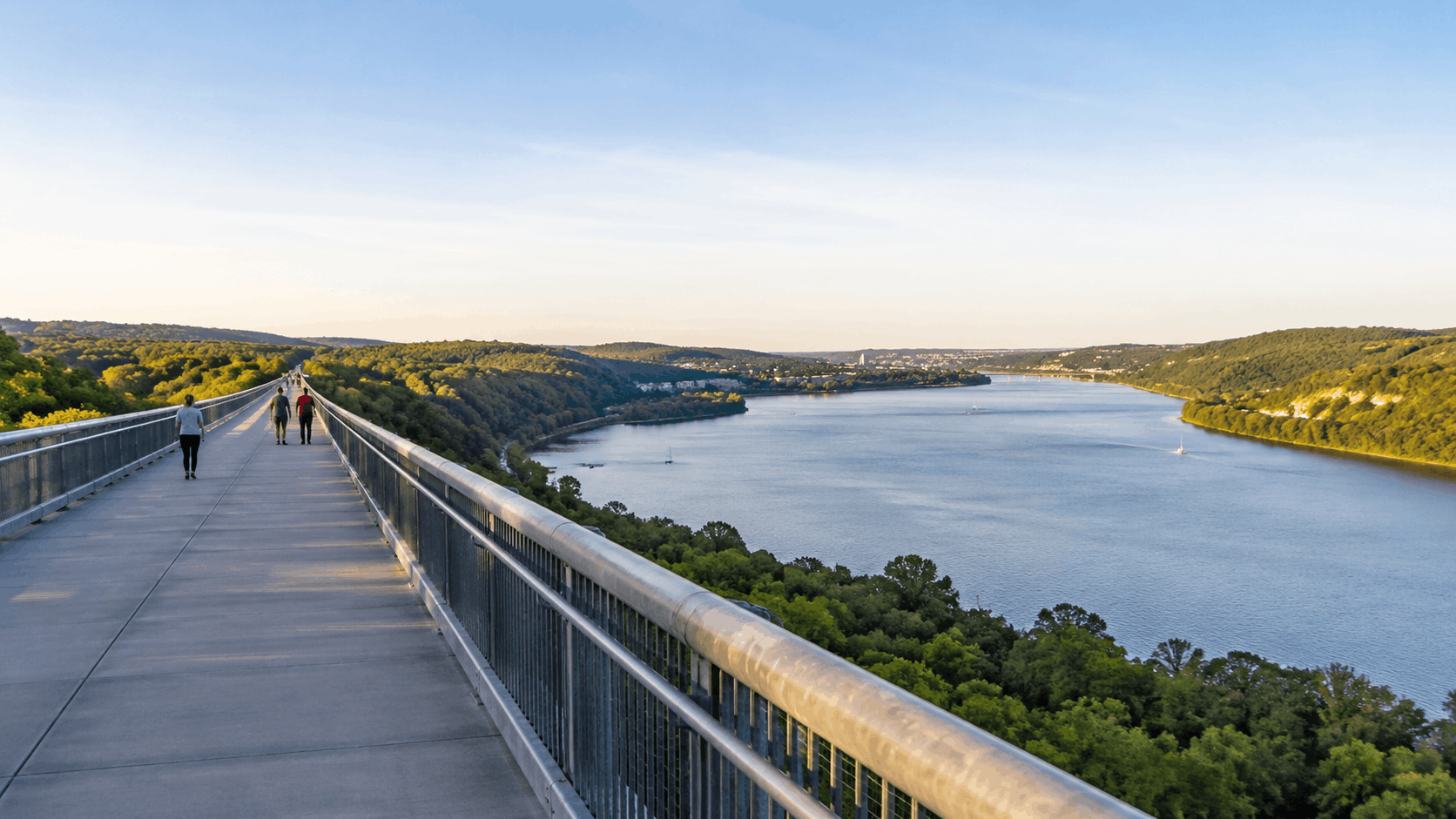 Elevated bridge over calm Hudson river
